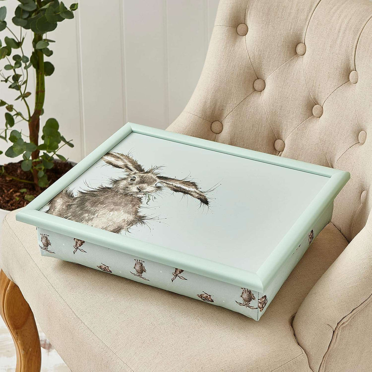 Wrendale Designs Hare Cushioned Lap Tray with hare motif, a stylish and practical choice for dining on your lap at home.