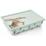 Wrendale Designs Hare Cushioned Lap Tray featuring elegant hare artwork in a charming style, perfect for enjoying meals on the sofa.