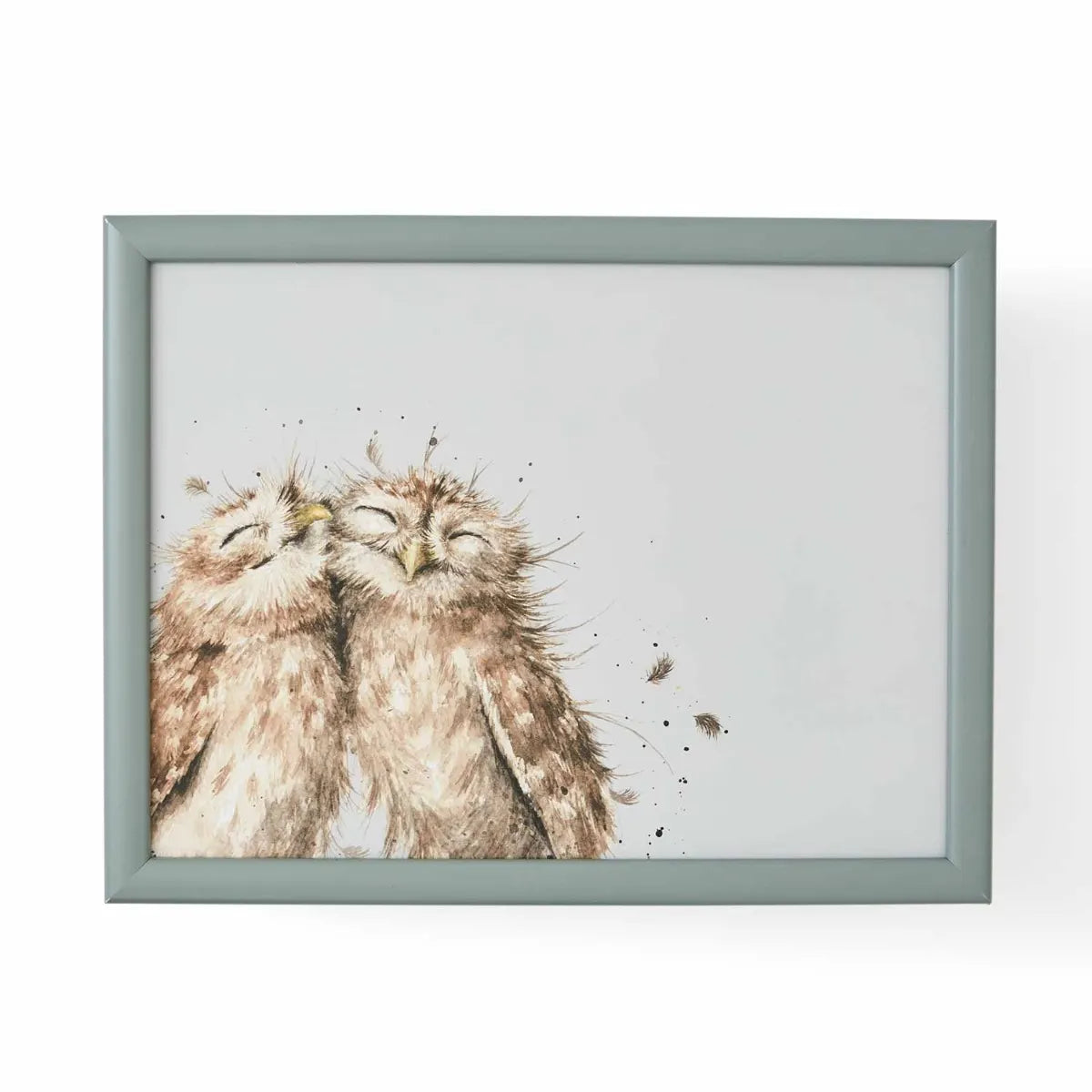 Beautifully designed Wrendale Designs The Twits Cushioned Lap Tray showing its padded base and delightful owl artwork.
