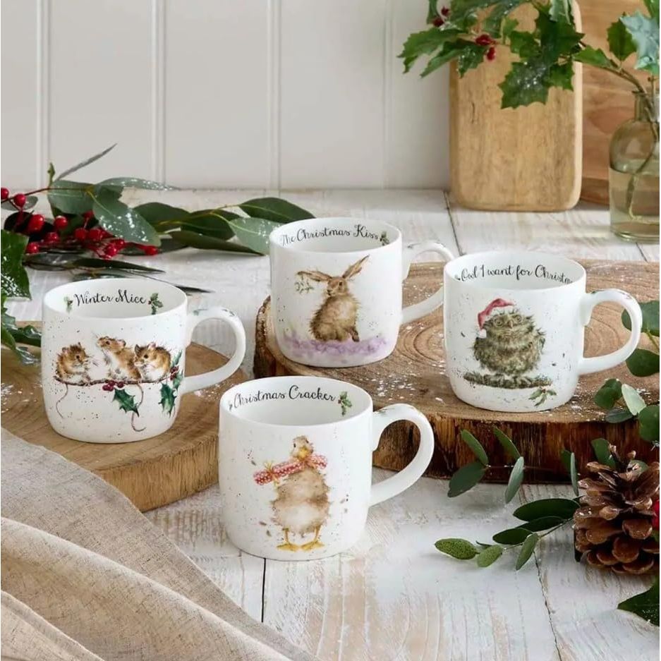 Wrendale Designs Royal Worcester Christmas Set of 4 Fine Bone China Mugs