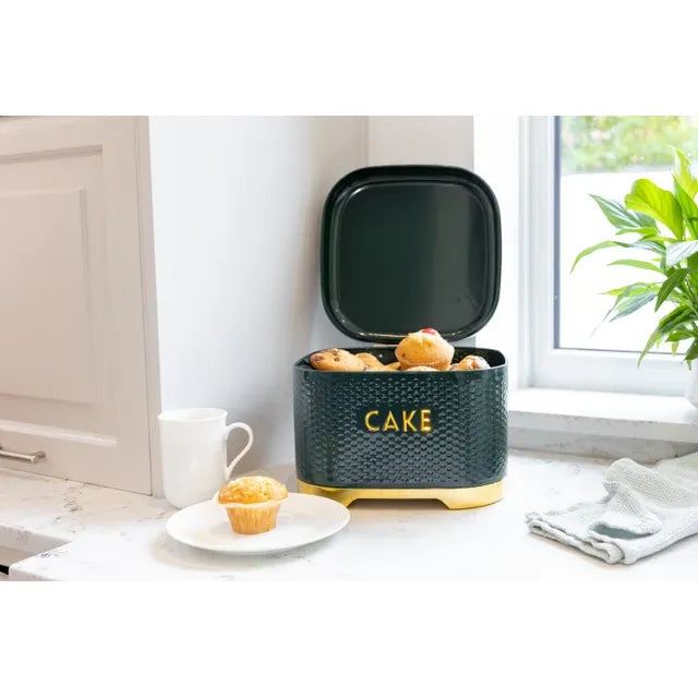 Lovello Cake Storage Tin with Lid, Hunter Green & Gold,