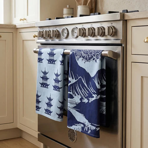 Kitchen Tea Towels Set of 2 with Tianshui Blue Pagoda Design - Home Deco London