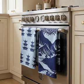 Kitchen Tea Towels Set of 2 with Tianshui Blue Pagoda Design - Home Deco London