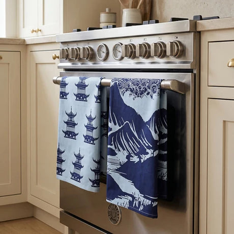 Kitchen Tea Towels Set of 2 with Tianshui Blue Pagoda Design - Home Deco London