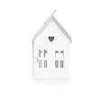 Small White Townhouse Lantern showcasing its classic design and heart-shaped cut out, perfect for adding charm to any space.