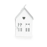 Small White Townhouse Lantern showcasing its classic design and heart-shaped cut out, perfect for adding charm to any space.