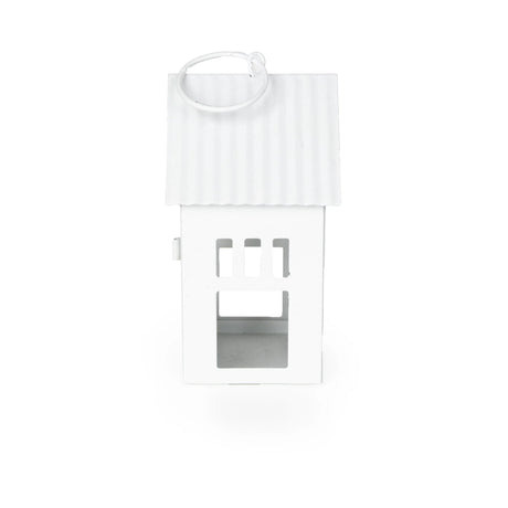 Charming White Townhouse Lantern - 14cm Metal Design with Heart Cut-Out for Candles - Home Deco London