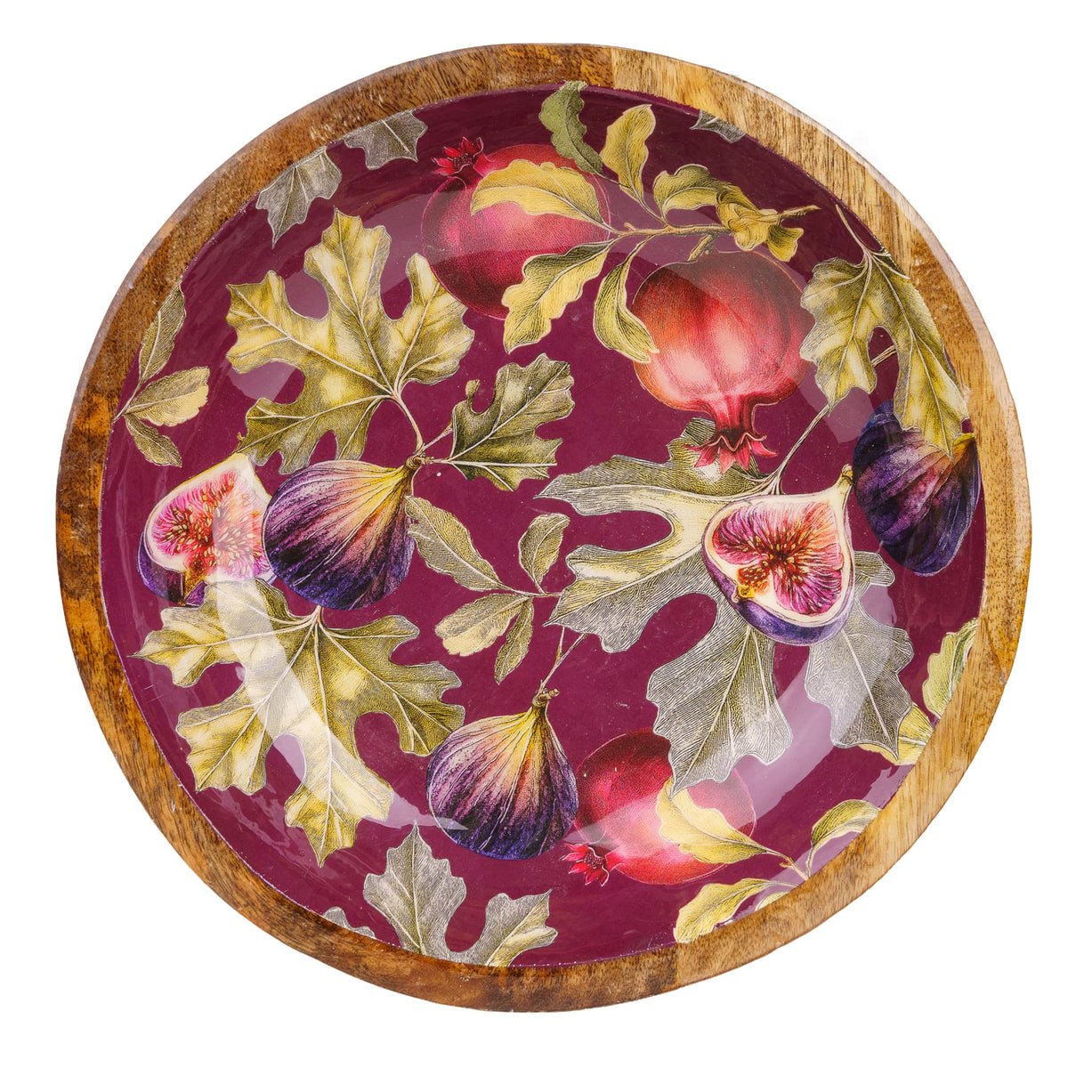 Large Mango Wood Bowl Fig & Pomegranate Design