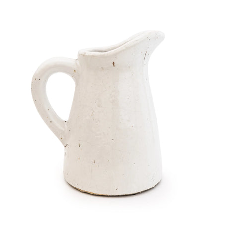 Decorative White Jug with Tilted Spout – Aged Finish Stoneware, 28cm High - Home Deco London