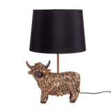 Close-up of the Highland Cow Desk Light, highlighting the textured shaggy coat and curved horns, an ideal feature for any home in need of a highland cow lamp.