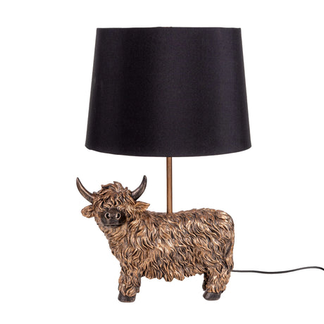 Highland Cow Lamp – Antique Bronze Finish with Black Shade, Rustic Home Decor Lighting - Home Deco London