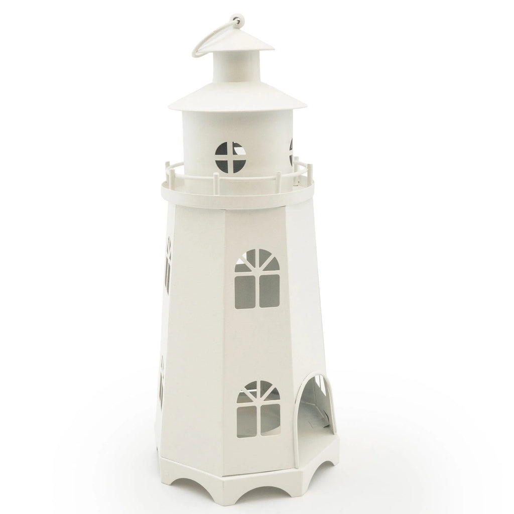 This Metal Cream Lighthouse Lantern side view