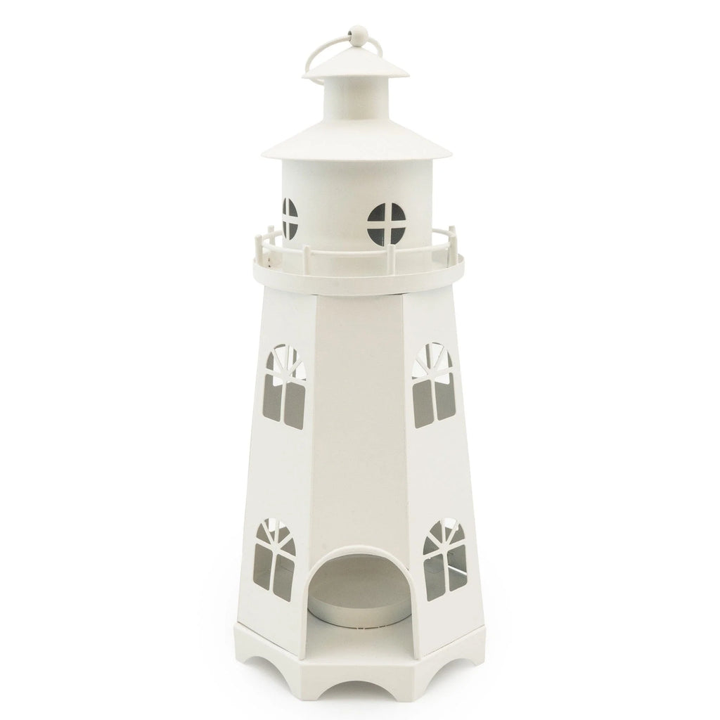 This Metal Cream Lighthouse Lantern design adds a nautical and timeless element to the lantern. With its elongated structure, it mimics the silhouette of a traditional lighthouse, featuring a cylindrical body with a pointed top.