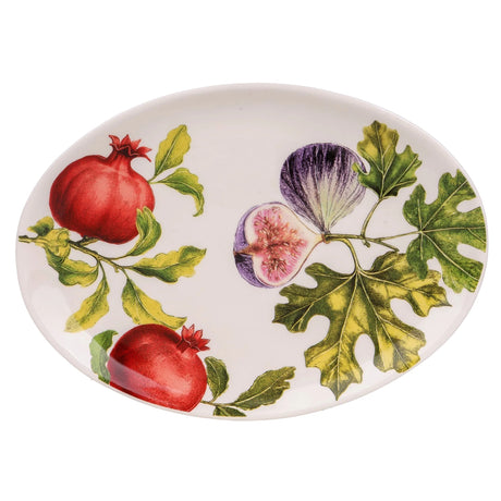Ceramic Oval Serving Platter Fig & Pomegranate Botanical Design
