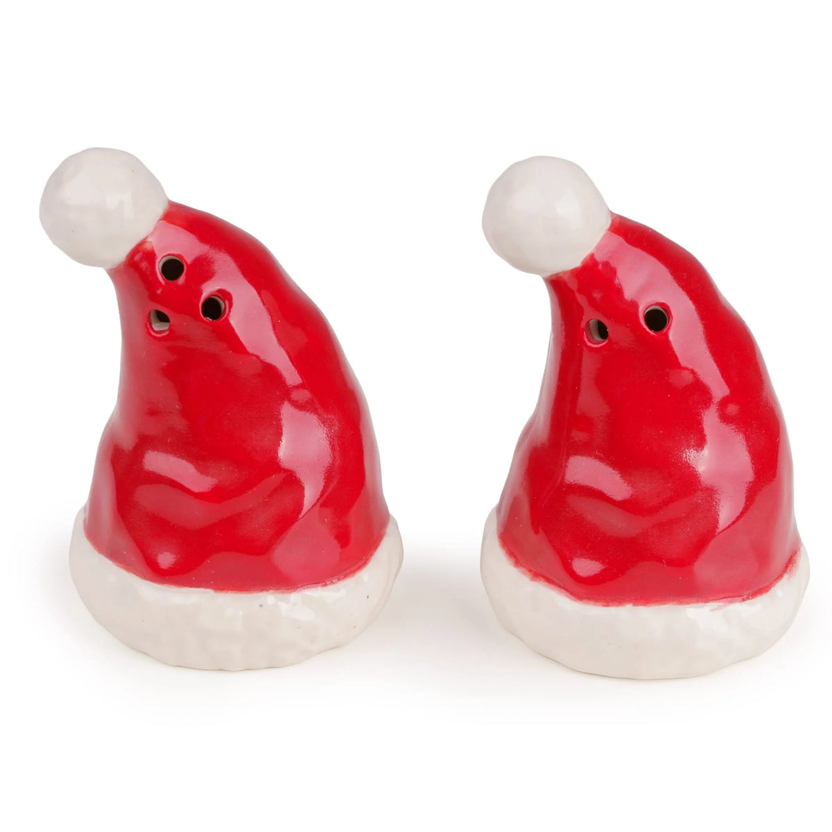 Santa Hat Salt and Pepper Pots Set, Red and White Ceramic