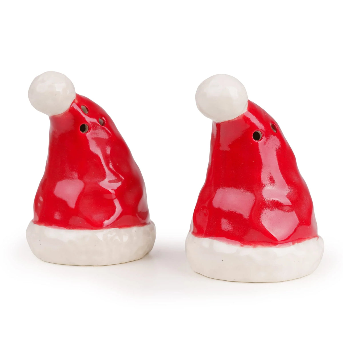Santa Hat Salt and Pepper Pots Set, Red and White Ceramic