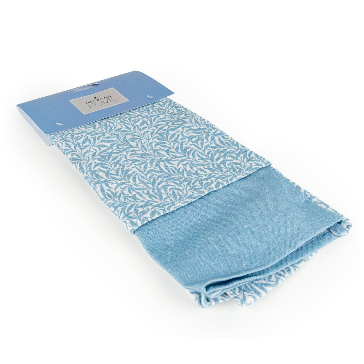 Close-up of the Jeff Banks Set of 2 Printed Tea Towels – Leafy Trellis Blue showcasing the elegant pattern and soft texture.