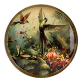 Brushed Metal Round Tray with Hummingbird Design