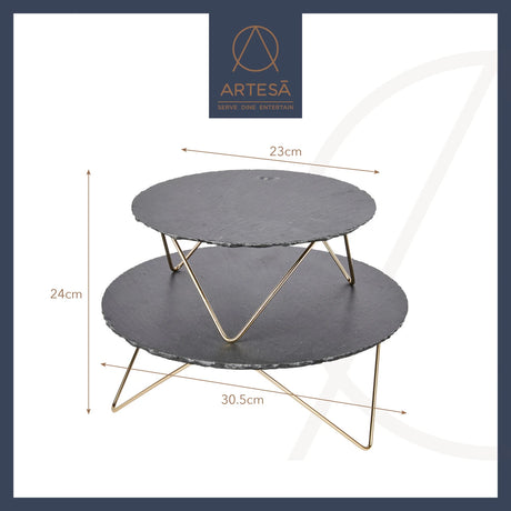 Artesà Tiered Serving Platter 2 Natural Slate Stands - Home Deco London