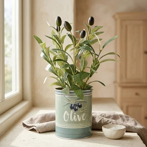 Artificial Indoor Olive Tree in Tin Pot