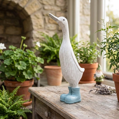 White Large Decorative Duck With Light Blue Wellies