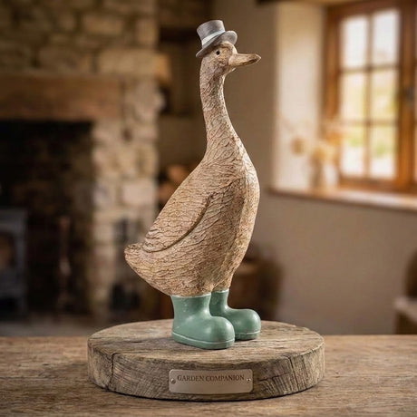 William Decorative Duck in Top Hat with Green Boots Medium