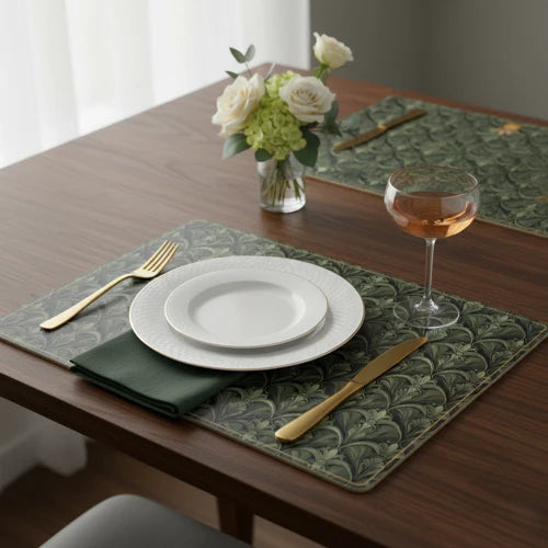 Art Deco Inspired Green Scalloped Design Placemats Set of 4 - Home Deco London