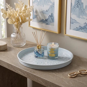 Enamel Tray in Light Blue 32.5cm Embossed Enamel - Home Deco London
