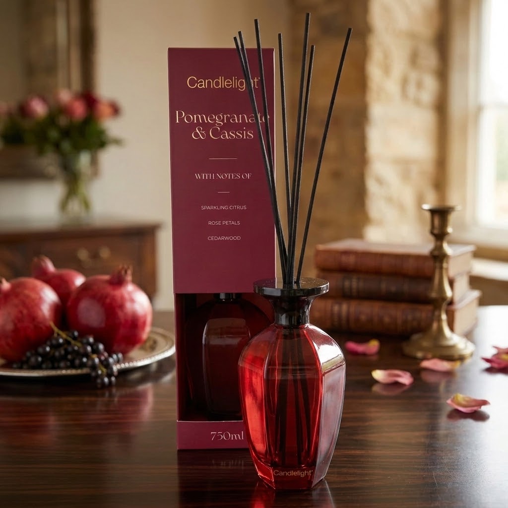 Glass Hexagonal Pomegranate & Cassis Reed Diffuser 750ml