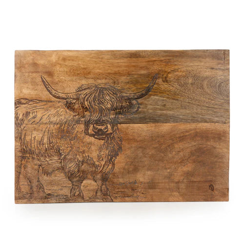 Highland Cow Placemats Set of 2 Solid Rustic Wood - Home Deco London