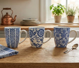 Sumatra Assorted Designs Blue And White Mugs Set Of 3 - Home Deco London