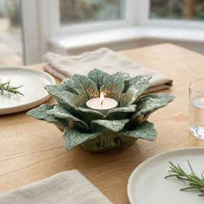 Leaf Tealight Holder Elegant Green Ceramic Design - Home Deco London