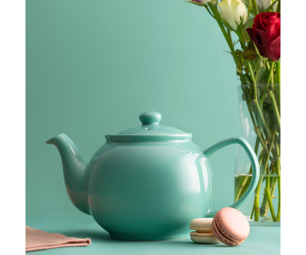 Price & Kensington Jade Green Teapot 6 Cup Stoneware with green background