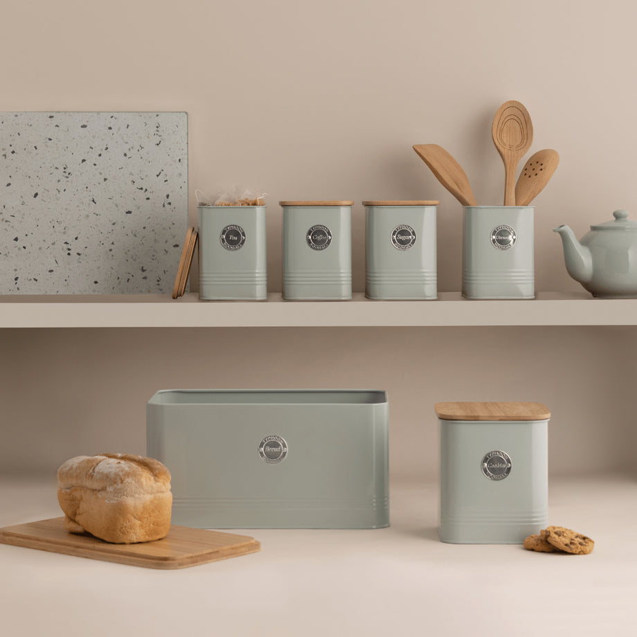 Typhoon Living Squircle Tea Canister 1.3 Litre | Mint Green | Airtight Steel Storage With Bamboo Lid