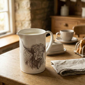 Highland Cow Jug Ceramic Pitcher with Longhorn Motif - Home Deco London