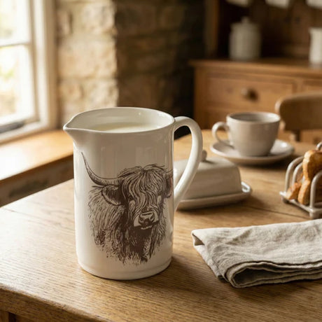 Highland Cow Jug Ceramic Pitcher with Longhorn Motif - Home Deco London