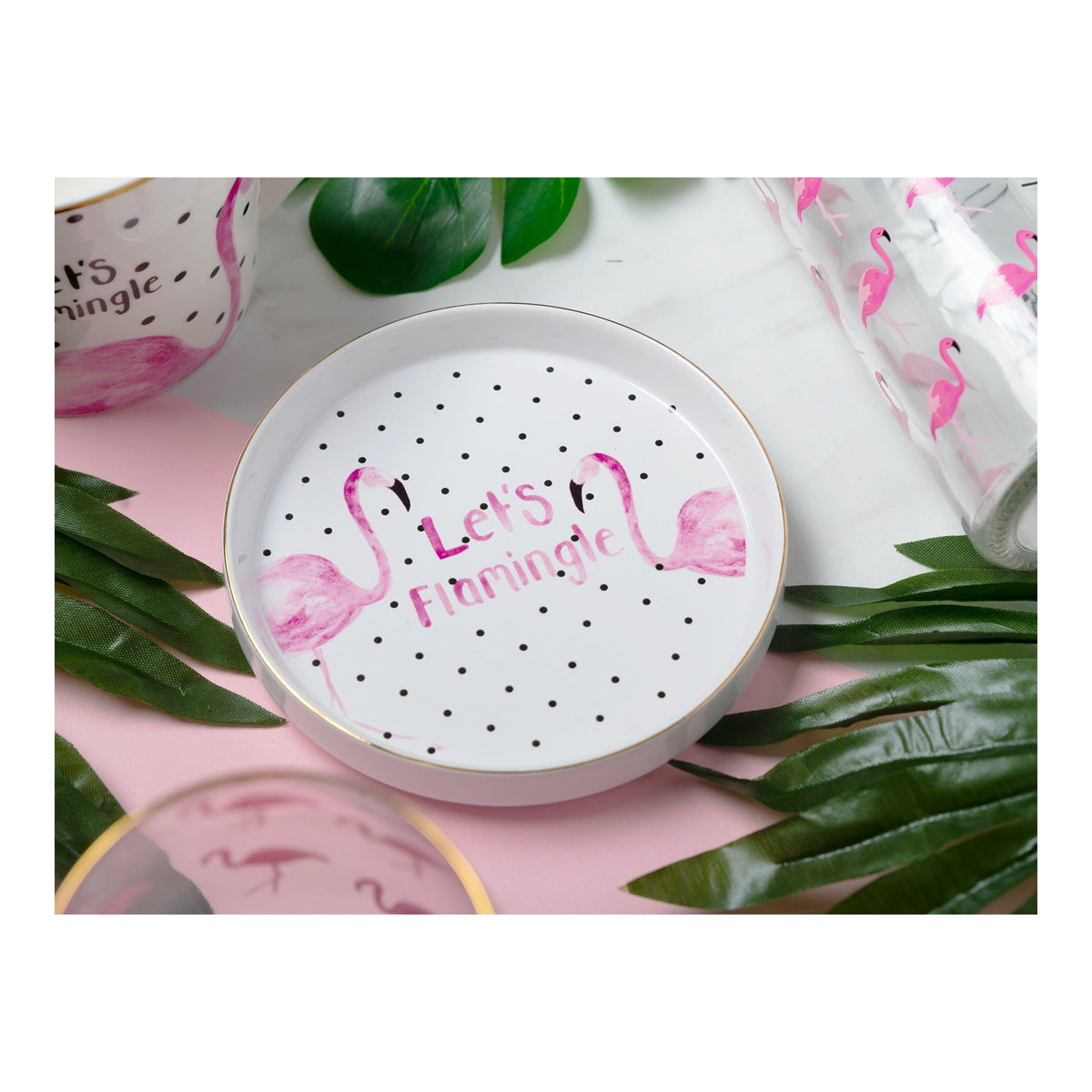 12cm Ceramic Trinket Dish with Flamingos - Let's Flamingle Design by Ava & I - Home Deco London