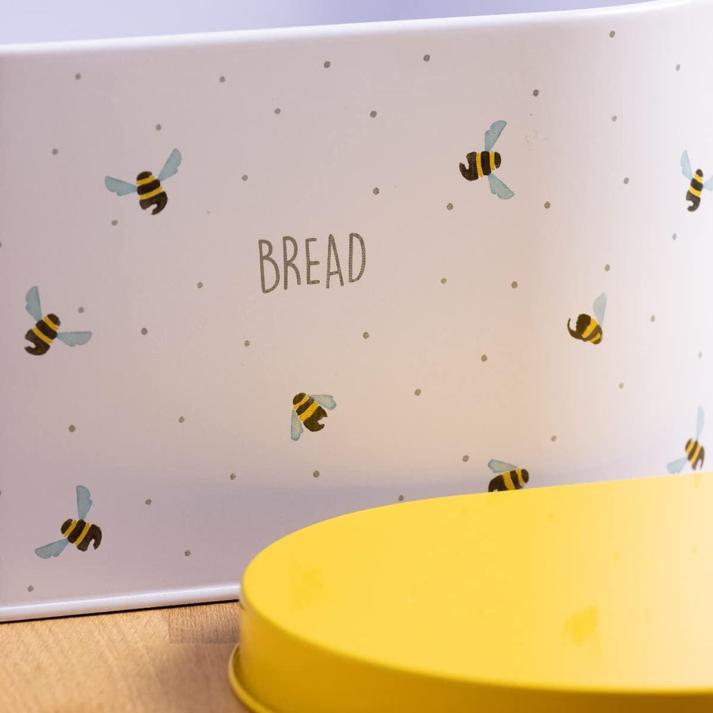 Price & Kensington Sweet Bee Bread Bin Yellow with bread showing name tag