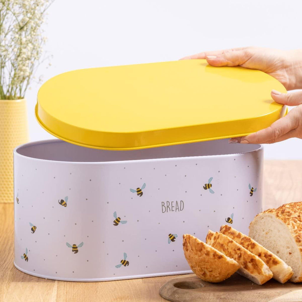Price & Kensington Sweet Bee Bread Bin Yellow with bread lid off