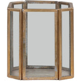 Antique Brass Hurricane Lantern - 8-Sided Glass Design, Perfect for 6cm Pillar Candles - Home Deco London