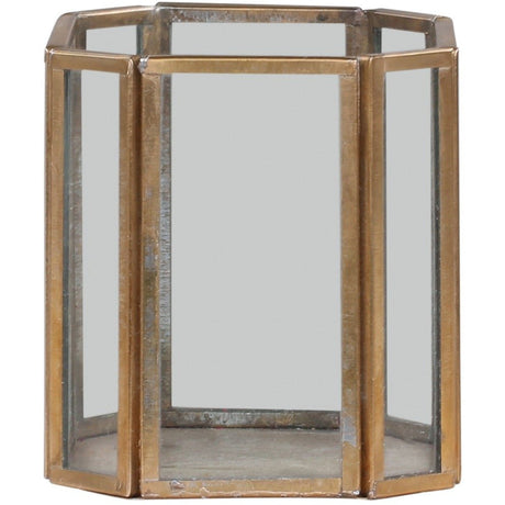Antique Brass Hurricane Lantern - 8-Sided Glass Design, Perfect for 6cm Pillar Candles - Home Deco London