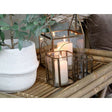 Antique Brass Hurricane Lantern - 8-Sided Glass Design, Perfect for 6cm Pillar Candles - Home Deco London