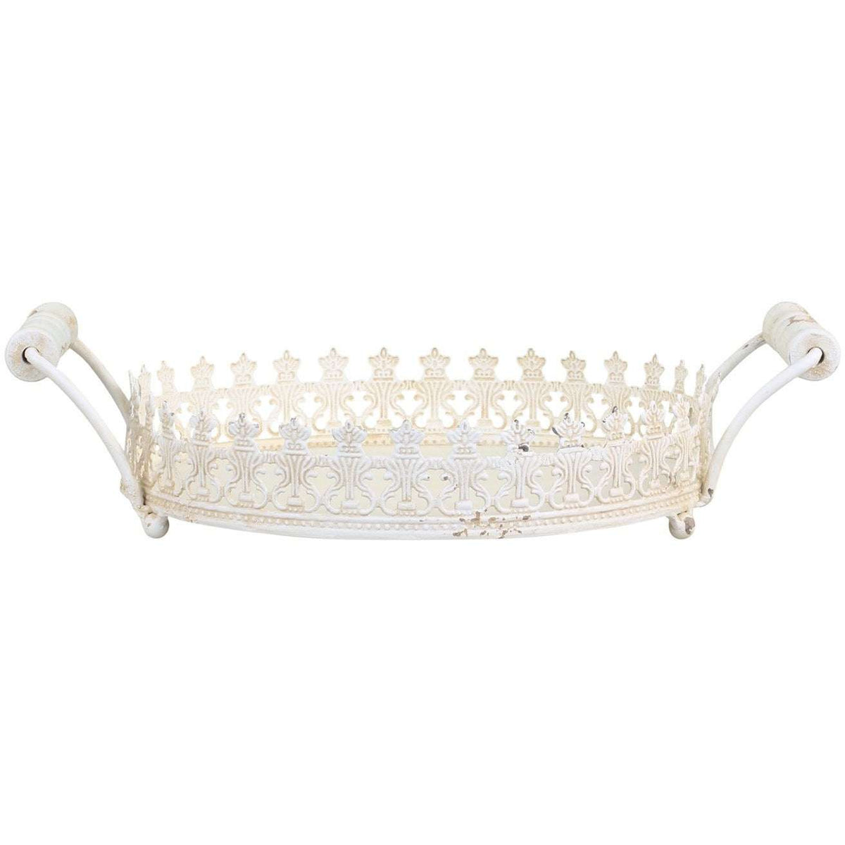 Antique Cream Serving Tray With Handles & Decorative Edge, Small Size - Home Deco London