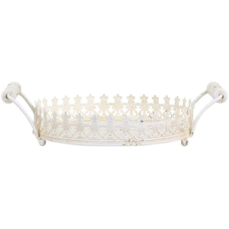 Antique Cream Serving Tray With Handles & Decorative Edge, Small Size - Home Deco London