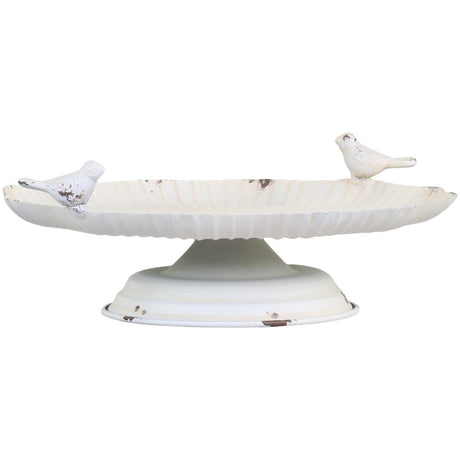 Antique Cream Vintage Birdbath with Pedestal Foot and Charming Bird Detail - Home Deco London