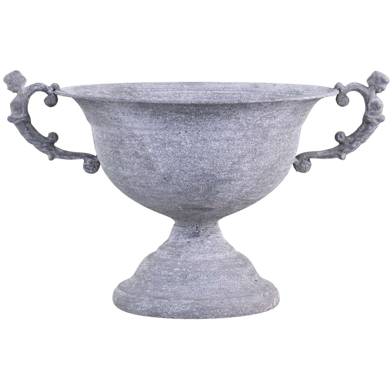 Antique Zinc Centrepiece on Foot With Handle - Elegant Iron Display Piece H44/L32/W27 cm - Home Deco London