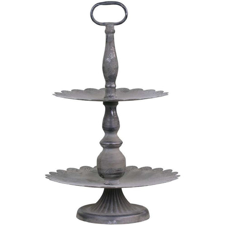 Antique Zinc Etagere With Lace Edge, 2-Tiered Storage Display Unit, H42/D27 cm - Home Deco London