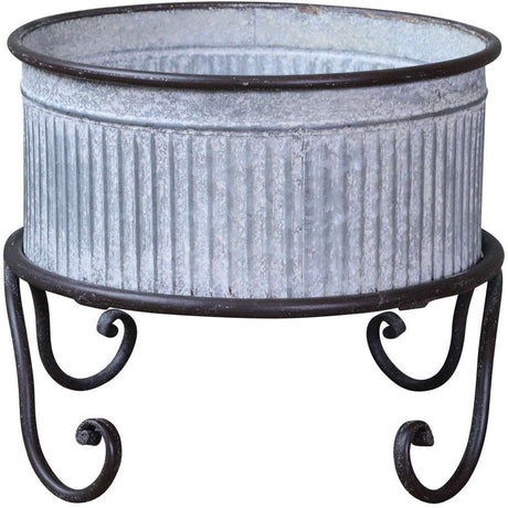 Antique Zinc Flowerpot on Foot With Grooves - Medium Size H23 cm D27.5 cm - Chic Antique - Home Deco London