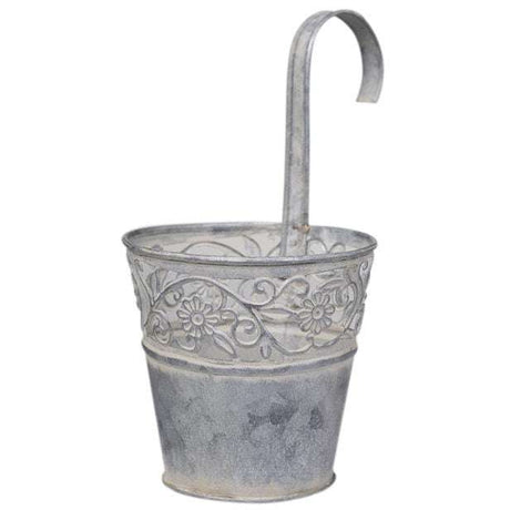 Antique Zinc Hanging Flowerpot with Floral Cutout Rim for Herbs & Succulents - Small - Home Deco London