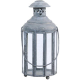 Antique Zinc Lantern - 10 Sided Glazed Design in Aged Grey Metal for Table or Hanging - Home Deco London